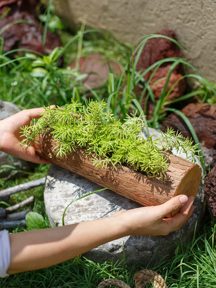 

Деревянное искусственное цветочное корыто ручной работы, креативное украшение из натурального дерева для сада, украшения для двора