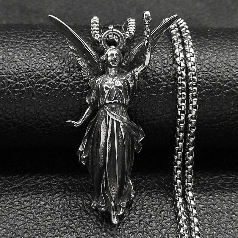 Klassische Gebet Schutzengel Segen Engel Anhänger Halskette Für Frauen Männer Edelstahl Schwarz Mode Gothic Kette Schmuck – Detail 5
