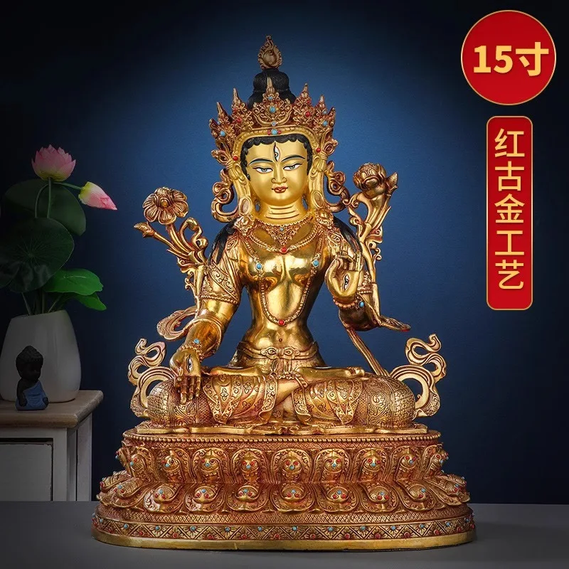 Tibetan White Tara Buddha Statue Ornament in Bronze Red Antique Gold15Tantric Buddhist altar ornament featuring the statue of th