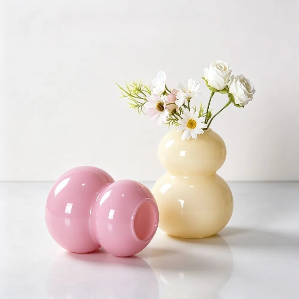 Creamy Matte Calabash Glass Vase Simple Flower Arrangement Pot Modern Aesthetic Bedroom Home Tabletop Decoration