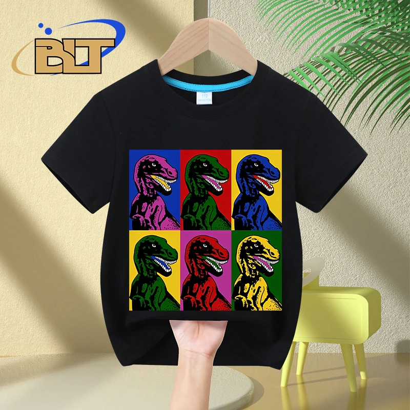 

Dinosaur Pop Art printed T-Shirt children's summer pure cotton short-sleeved casual tops boys and girls gifts