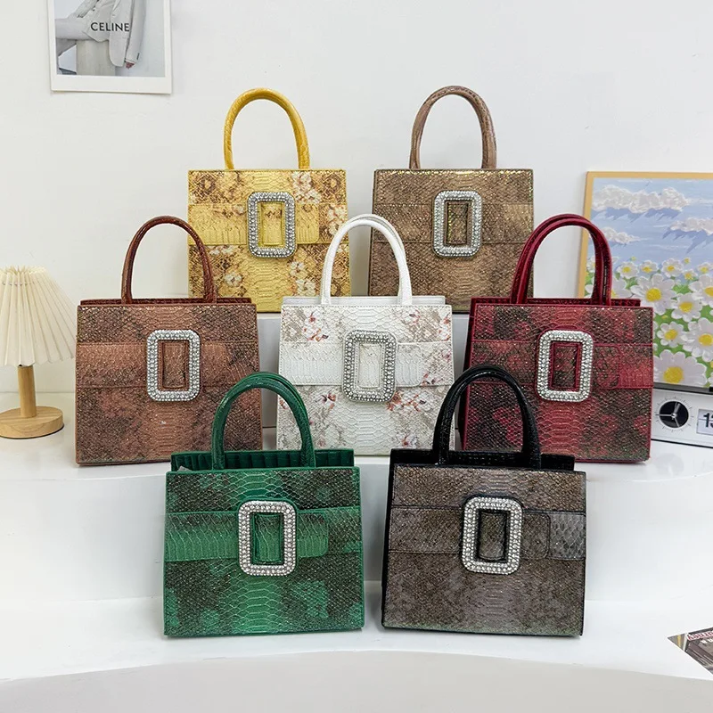 

Embossed Python Square Bag Luxe Top Handle Purse for Women Textured Shoulder Bag Minimalist Crossbody Tote Day-to-Night Sling