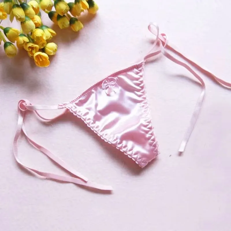กางเกงชั้นในจีสตริงผ้าไหมลูกไม้เซ็กซี่สำหรับผู้หญิง กางเกงในเอวต่ำ สายเดี่ยว ลูกไม้ ชุดชั้นใน ทีแบ็ค