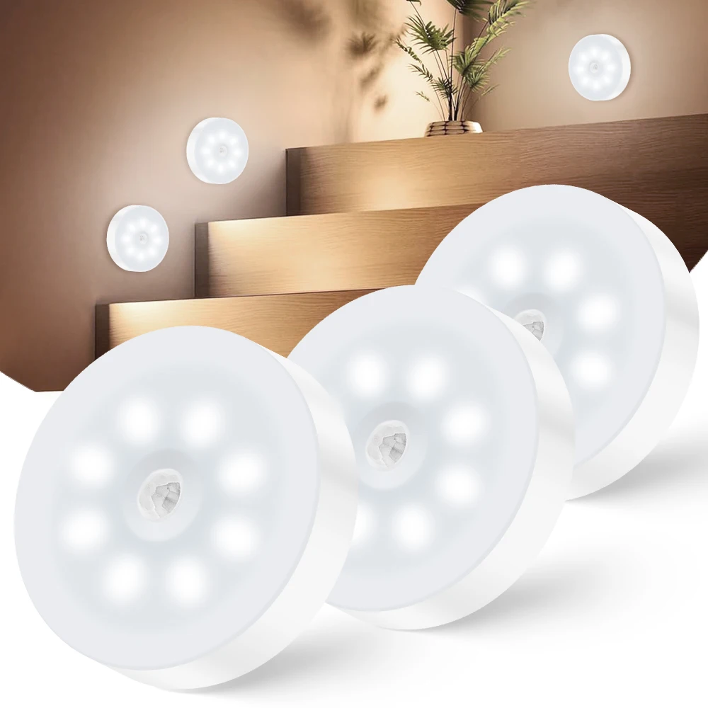 

Motion Sensor Light Indoor, USB Rechargeable Night Light, LED Puck Lights for Kitchen, Bedroom, Cabinet, Closet, Stair & Hallway