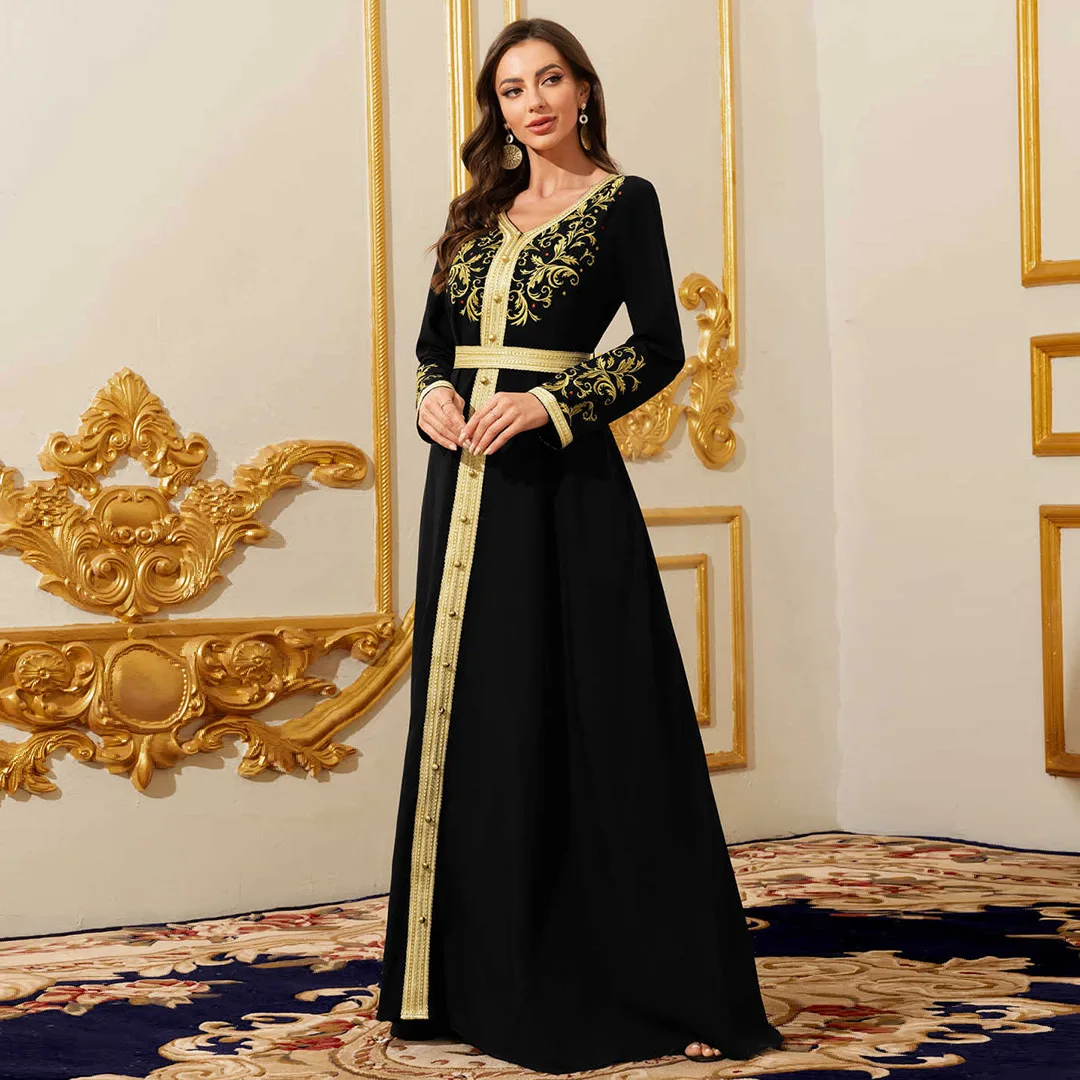 Vestido longo feminino árabe dubai robe vestido de noite vestido preto moda robe abaya ramadan dubai luxo islâmico elegante