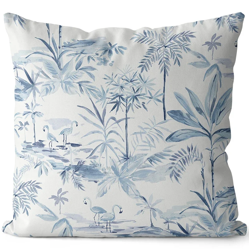 American blue pattern cotton and linen double-sided throw pillow