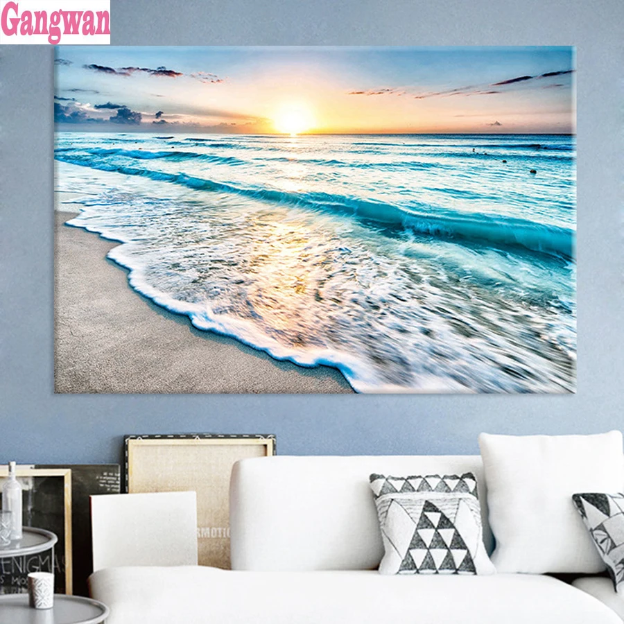 Seaside Sunrise Beach Sea Scenic 5d rhinestone art,Full square diy 5d diamond painting mosaic cross stitch diamond embroidery