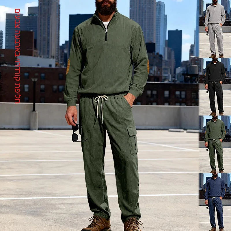 

Новый американский стиль: комплект для активного отдыха из вельвета с молнией, свободный крой, весна-осень, удобный, с длинными рукавами и брюками