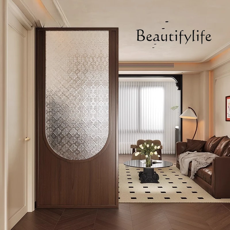 Medieval Begonia Glass Solid Wood Screen Partition Living Room Entrance Entrance Home Dining Room Entrance Door Block
