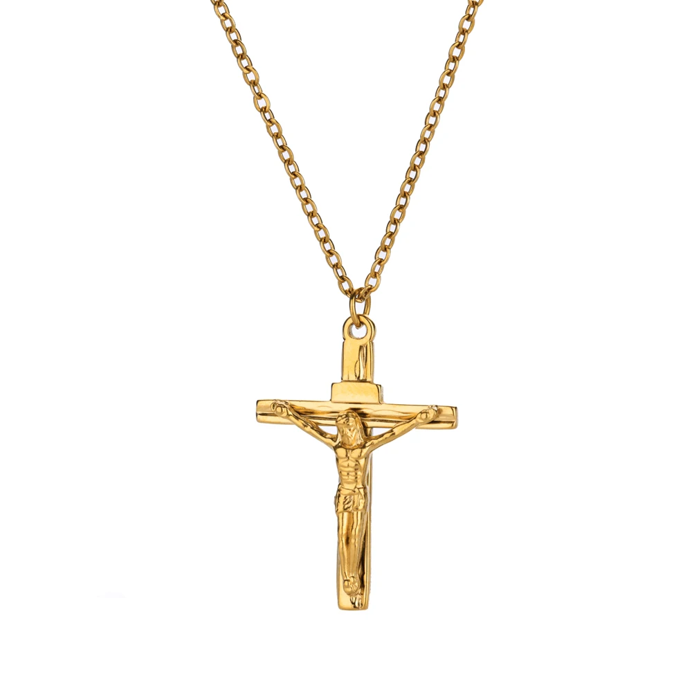 Edelstahl Jesus Kreuz Halskette Für Frauen Männer Gold Farbe Caravaca Engel Kruzifix Charme Halsband Rapper Schmuck Hip Hop Geschenk