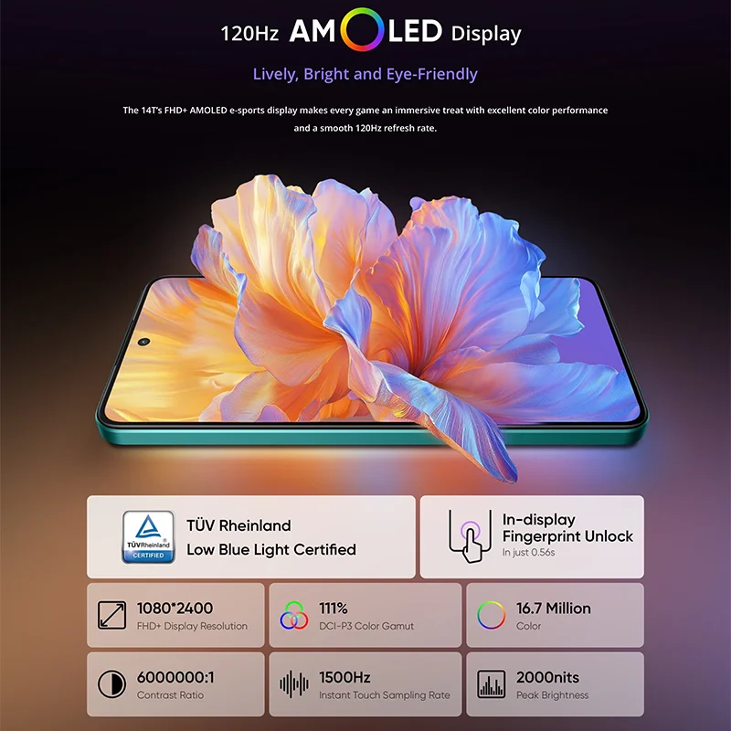 [ワールドプレミア] realme 14T 5G スマートフォン 寸法 6300 5G プロセッサー 6000mAh バッテリー 6.67"120Hz AMOLED ディスプレイ 45W 充電 IP69