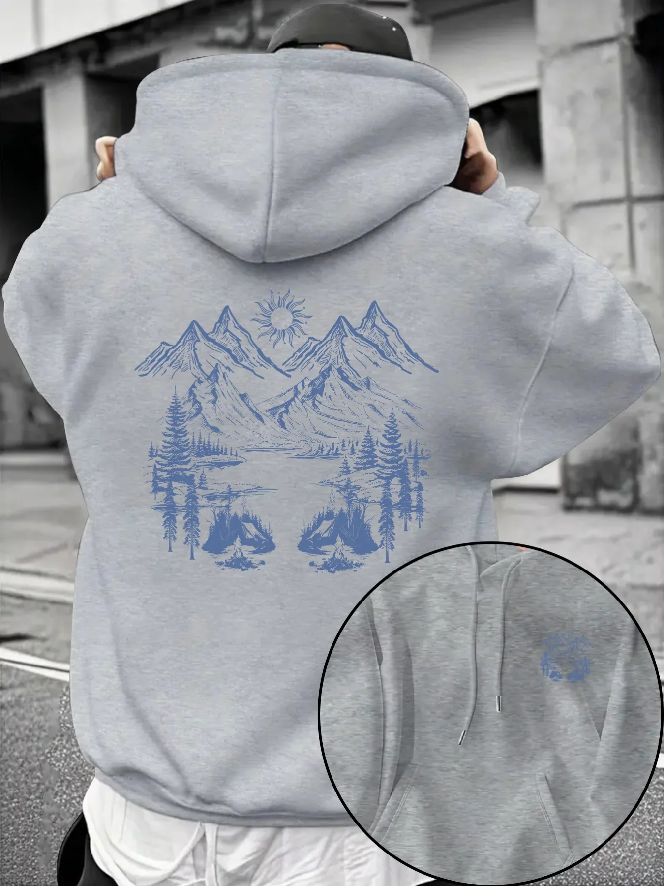 Men Hooded Sweatshirt Mountain Forest Outdoor Wilderness Landscape Theme Oversized Vintage Streetwear Fleece Tops Autumn Winter