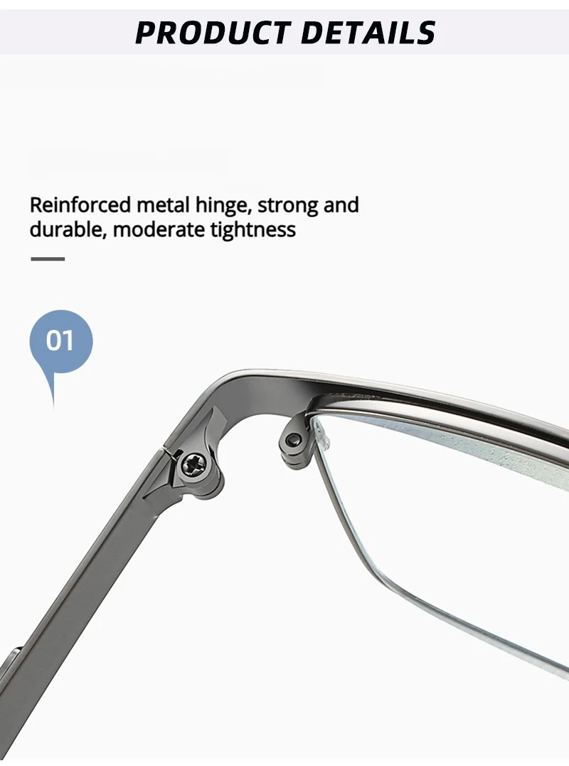 Luxus Metall Rechteck Lesebrille Männer Vintage Anti-blau Licht Presbyopie Brille Männlichen Mode-Business Lesebrille – Detail 7