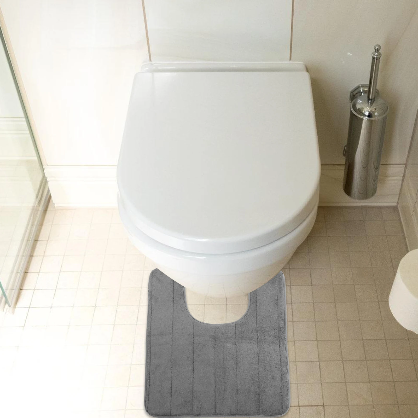

Memory Closestool Floor Mat Dark Grey U Shape Toilet Rug Anti-Skid Soft Comfortable Decorative Bathroom Accessories
