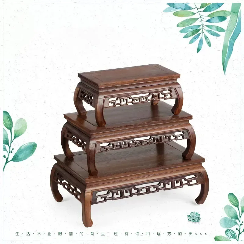 

Retro Wooden Base Shelf For Fish Tank Flower Vase Bonsai Stand Artical Decor Pedestal Square Crafts Teapot Bases Natura