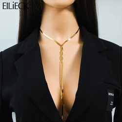 EILIECK 316L Stainless Steel Gold Color Snake Chain Tassels Necklace For Women New Trend Long Pendant Neck Chain Jewelry Gift