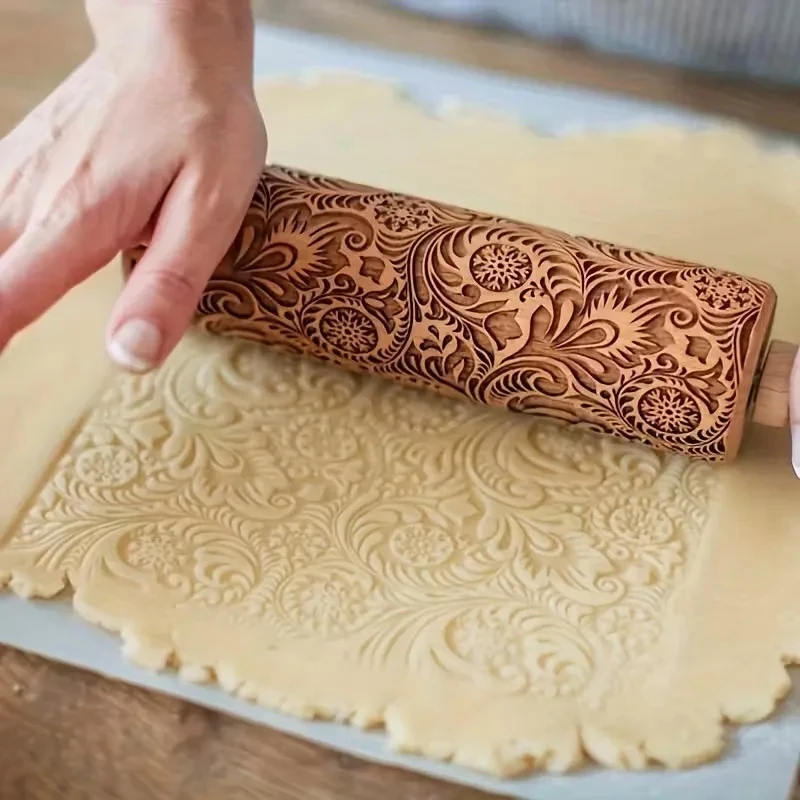 

Christmas Snowflake Embossed Rolling Pin, Cookie Fondant Baking Tool, Dia 5cm