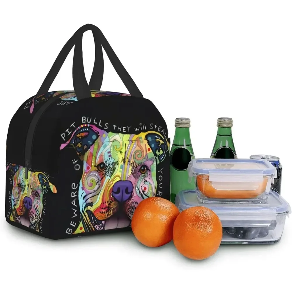 Saco de almoço isolado reutilizável para mulheres, recipiente do tote, pit bulls, refrigerador, escritório, trabalho, escola, piquenique, praia, treino, viagem, novo