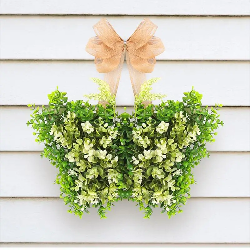 Front Door Butterfly Wreath Easter Spring Wreath Artificial Wildflower Wreath Spring Summer Floral Garland Background Wall Decor