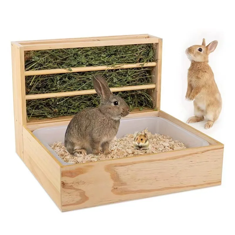 

All-Natural Wooden Hay Feeder For Rabbits, Guinea Pigs, Hamsters - Chew-Proof Small Animal Hay Rack With Secure Base