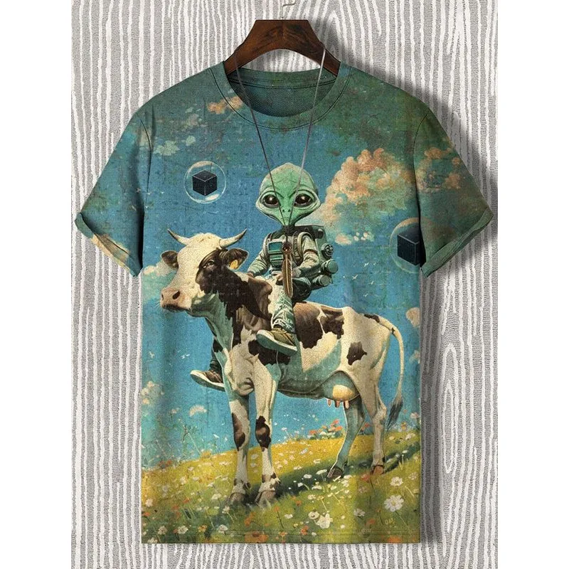

Funny T-Shirts Alien Cow Cat Lion 3D Print Men Short Sleeve T Shirt Oversized Hip Hop Streetwear Tees Harajuku Top Man Clothing