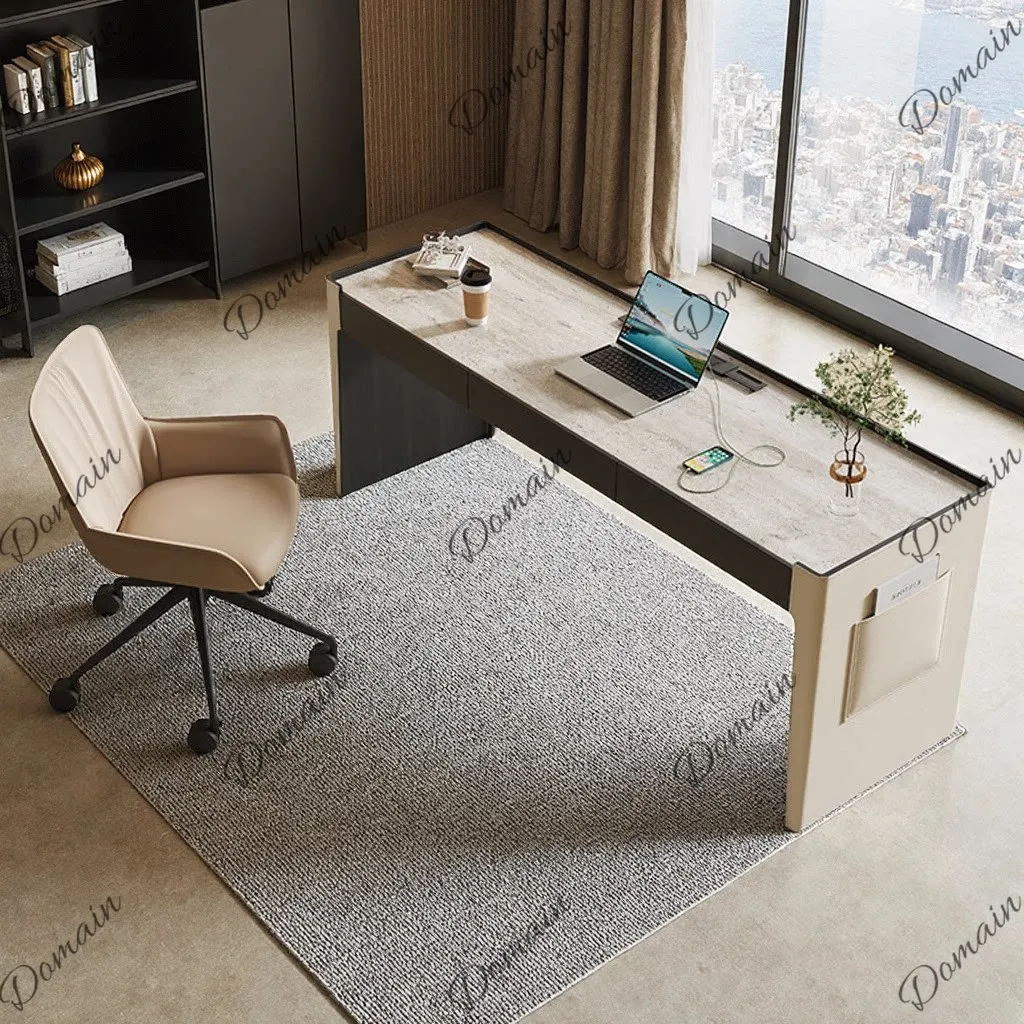 Travertine rock slab desk Italian modern minimalist saddle leather living room desk home master bedroom computer desk