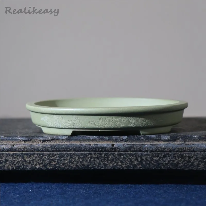 Chinese Yixing Purple Clay Flower Pot Oval Classical Handmade Flower Pot Desktop Carving Handmade Decoration Succulent Pot LI632