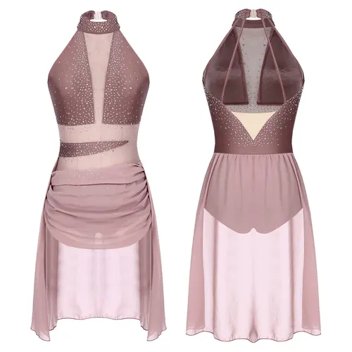 Imagen 2 del producto Vestido de patinaje artístico de Ballet, trajes de baile lírico para mujer, faldas de malla, leotardo de gimnasia, ropa para el escenario, Ropa de baile