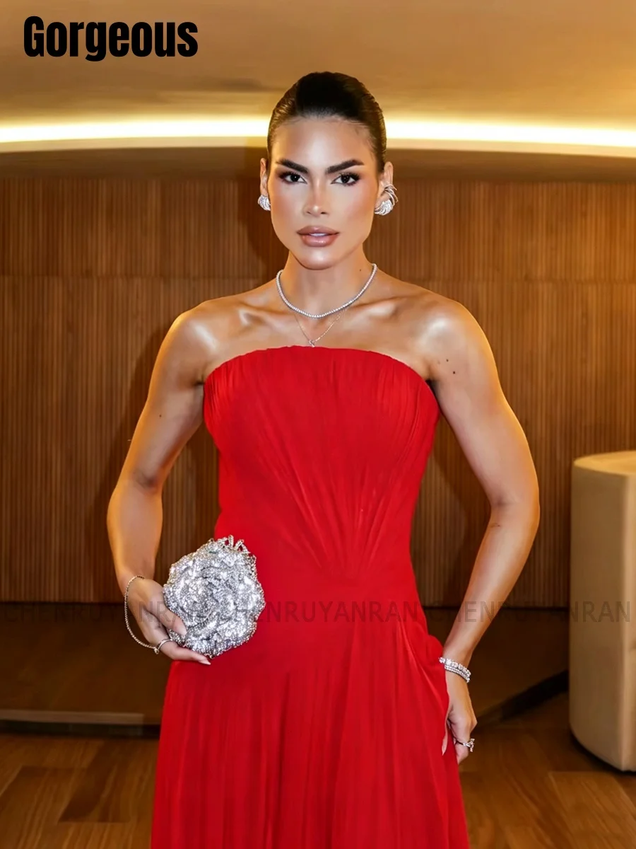 A-line Sleevess Chiffon Prom Dresses 2026 Sleeveless Long Evening Dress Strapless Elegant Party Gown Robe De Soirée Customized