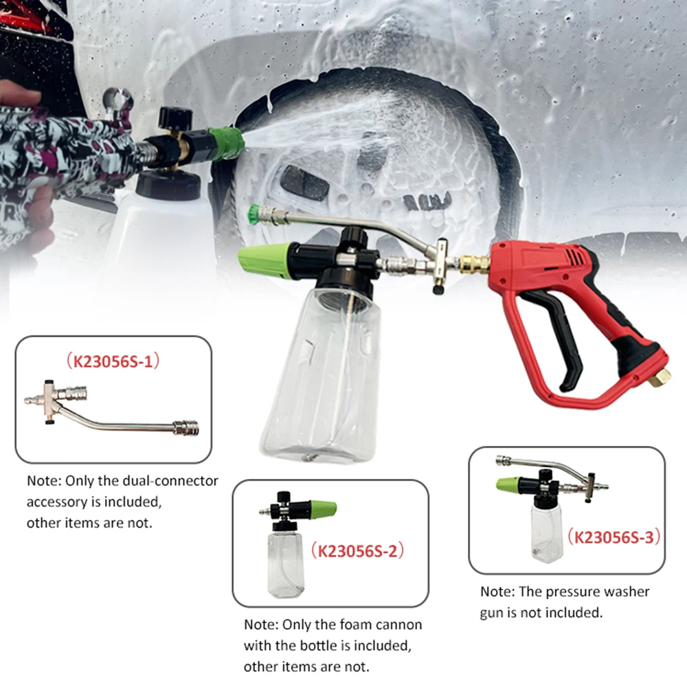 Foam Cannon for Pressure Washer w/ Dual-Connector Tool Car Foam Blaster w/ 1/4\'\' Quick Connect 1L Transparent Bottle Foam Cannon