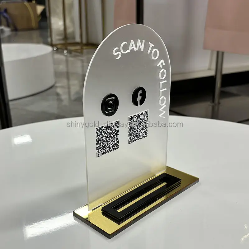 لوحة دفع رمز الاستجابة السريعة من الأكريليك المخصص مع شاشة عرض الوسائط الاجتماعية بشعار شخصي لمتجر المتجر وديكور سطح المكتب ومسح الأعمال #6