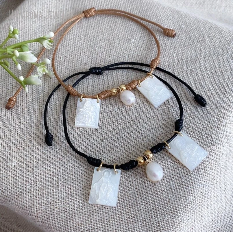 

10Pcs Brown And Black Scapular Bracelet Catholic Miraculous Medal Sacred Heart Religious Escapulario Jewelry