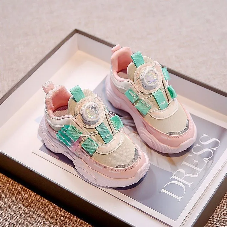 Chaussures de course à semelle souple pour enfants, baskets pour enfants, chaussures de sport confortables pour étudiants, bouton rotatif, décontracté, printemps, nouveau