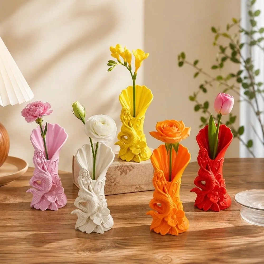 3D Printing Mermaid Shell Vase Elegant Minimalist Desktop Decorative Vase Creative Modern Pencil Holder Table Centerpiece