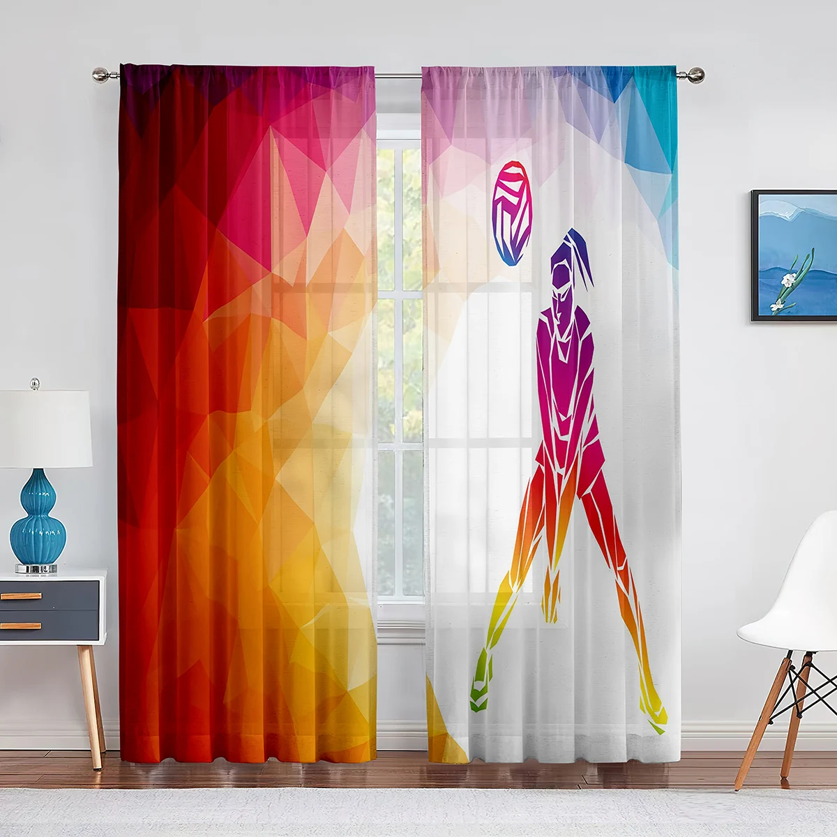 Volleyball Ball Games Sports Colorful Tulle Curtains for Living Room Bedroom Modern Chiffon Sheer Voile Kitchen Window Curtain