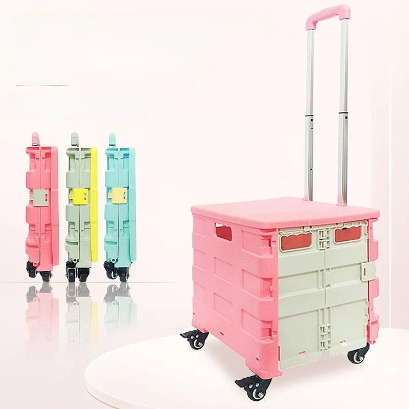 foldable-four-wheel-shopping-cart-portable-stall-vegetable-buying-hand-pulled-cart-stainless-steel-body-pp-material-for-super