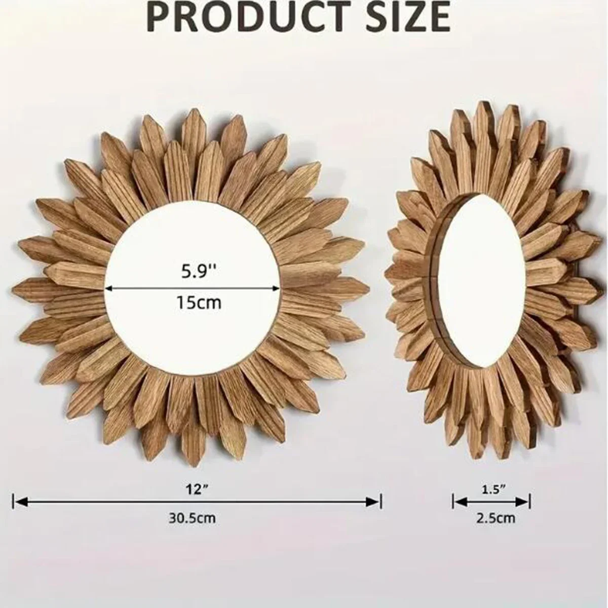 1Pc Sunflower Style Wall Cosmetic Mirror Wall Mounted Mirror Wooden Decorative Mirror Bedroom Living Room Wall  House Decoration