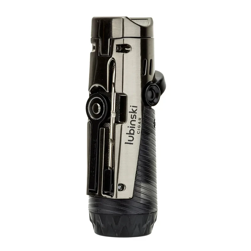 LUBINSKI Metal Windproof Butane Gas Cigar Lighter Creative Portable Outdoor Torch Jet Lighter With Cigar Special Tool Men\'s Gift