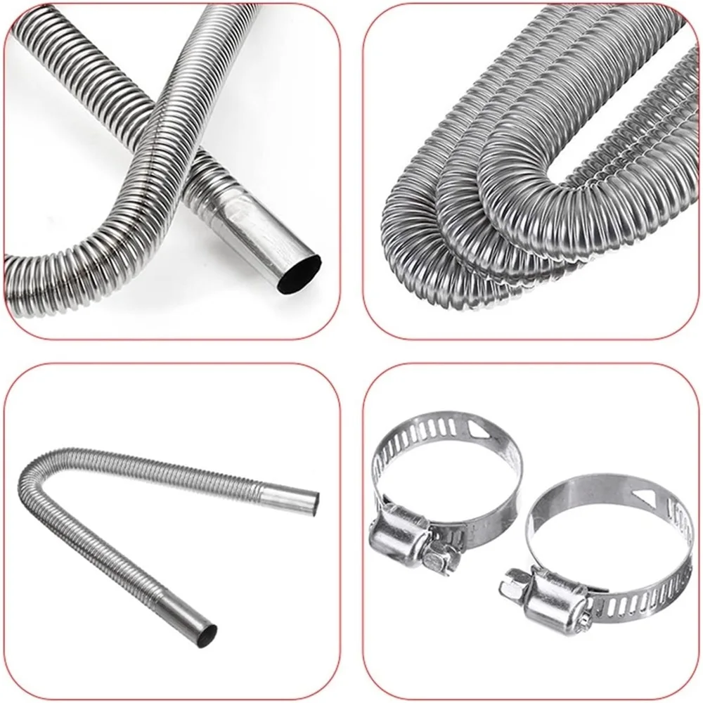 24mm Dieselheizungs-Auspuffrohr, 300cm Edelstahl-Auspuffrohre mit Schalldämpfer und Schlauchklemmen, flexibles Auto-Auspuffrohr – Detail 4