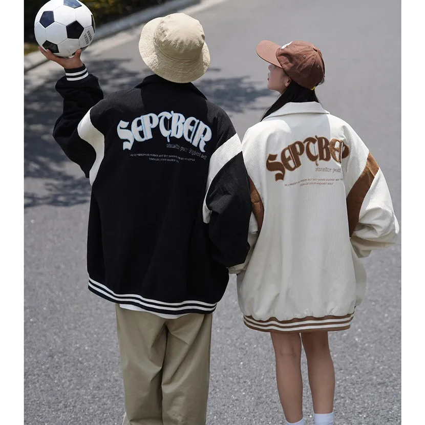 

Casual Oversize Baseball Jaet for Couples American Sle Pilot Coat Men's Spring Outerwear Loose Fit Long Sve Zipper