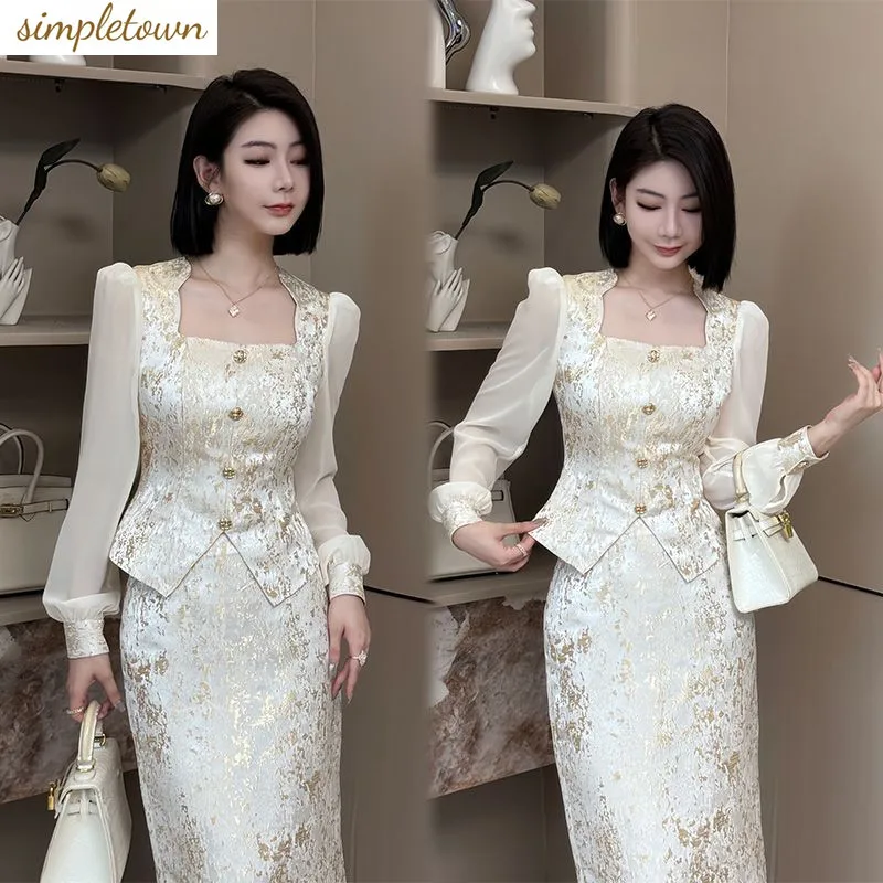 

Xiaoxiangfeng set skirt for women's spring and summer new style light luxury fashion top+half skirt two-piece set