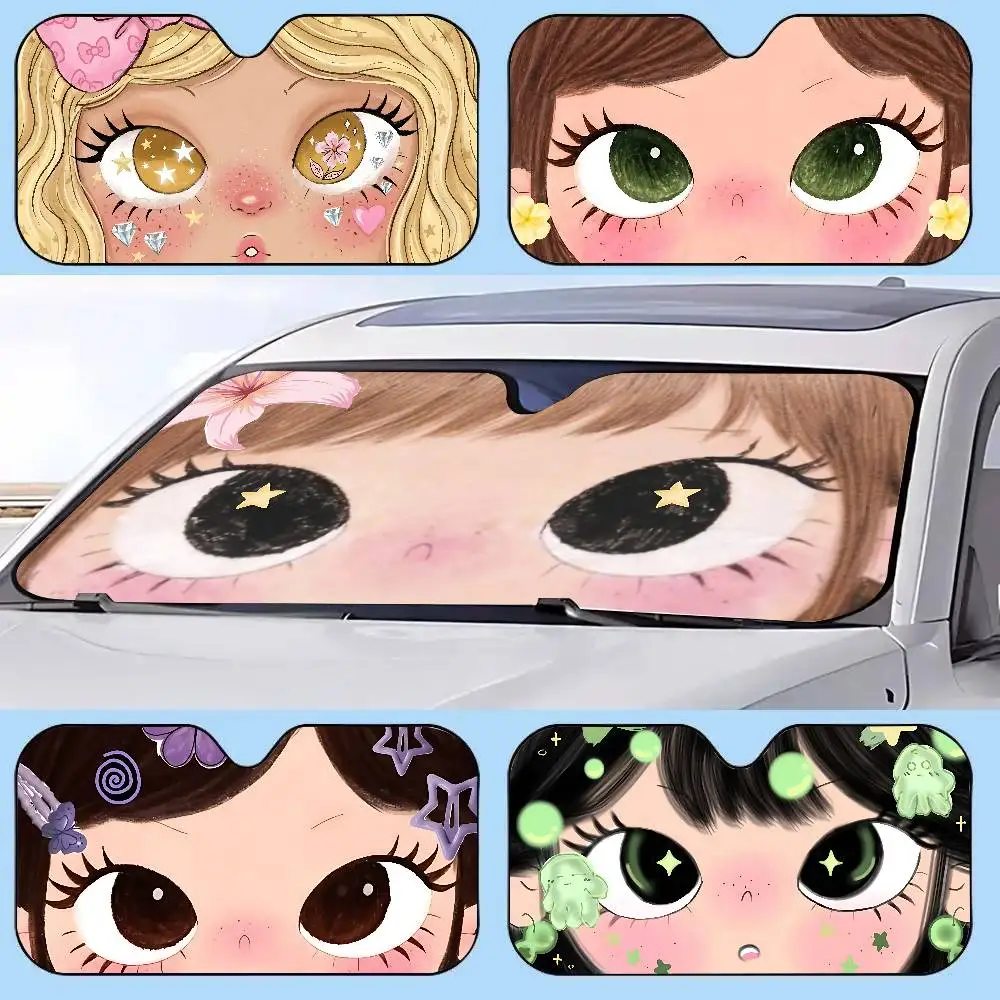 CARTOON Eyes Car Sunshade Window Sunshade Sunblock Front Windshield Hood Interior Front Baffle Double Sunshade