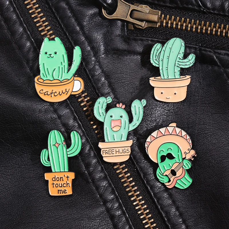 Funny Plants Musician Pin Plant Potted Metal Badge Lapel Backpack Jewelry Gift For Friends Lovely Cartoon Cactus Enamel Pins