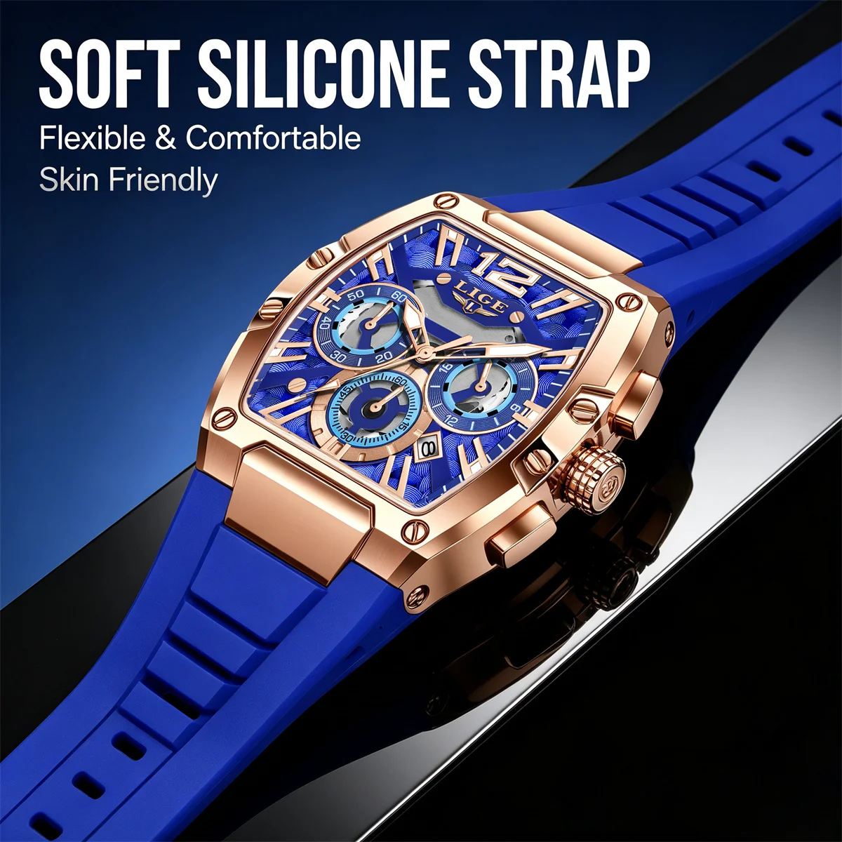 LIGE Original Brand Fashion Mens Watches Sport Military Chronograph Calendar Silicone Strap Quartz Wristwatch Relogio Masculino