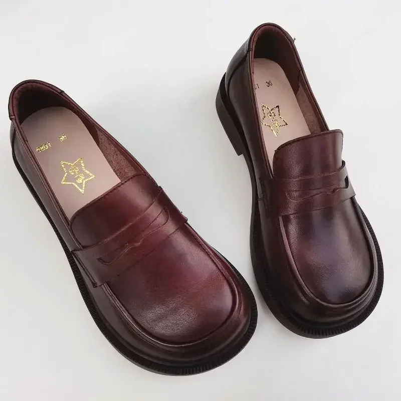 spring 2024 wide toe loafers shoes women genuine leather shoes cowhide original single flat soft sole casual shoes