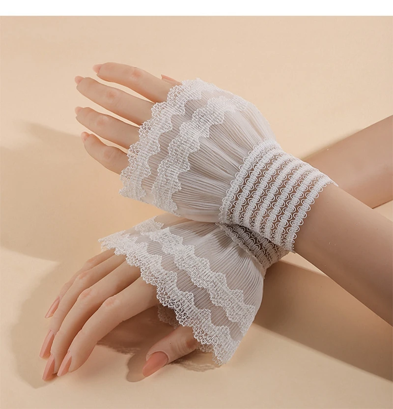 انفصال كشكش الدانتيل الأصفاد لوليتا فتاة المعصم قصيرة وهمية الأكمام الزخرفية مطاطا سوار سترة بلوزة متوهج الأكمام اليد #3