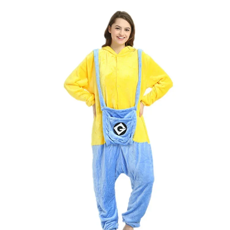 

2026 Minions Kigurumi Onesie Cosplay Anime Costume Halloween Winter Flannel Pajamas Halloween Christmas Clothes For Adult