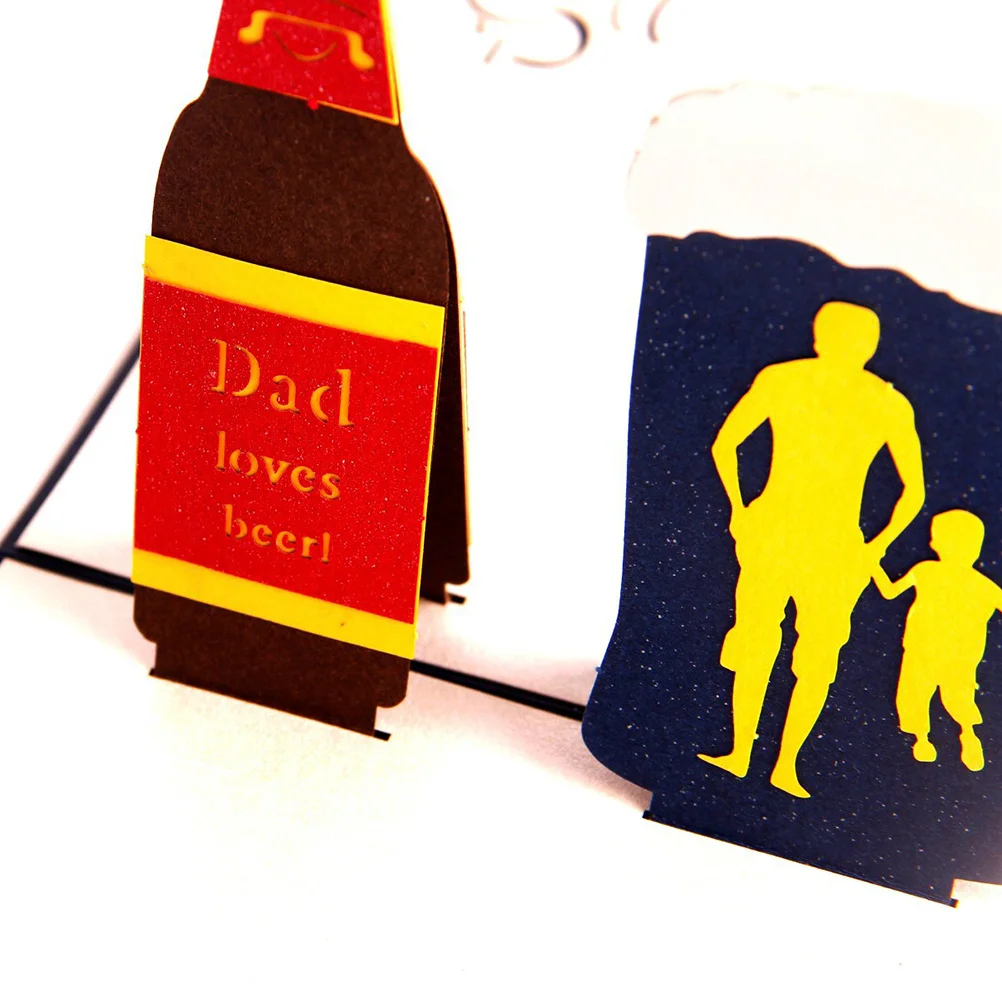 

Father's Day Creative Greeting 3D Up Dad Loves Beers Handmade Best Wish Kirigami Paper Craft (13 x 15.5 cm)