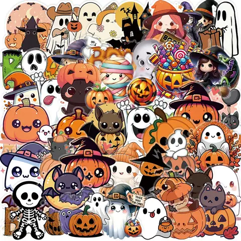 50PCS New Halloween Transparent Stickers - DIY Decor for Phones, Luggage, Journals & Gift Boxes AnimeWorlds Store