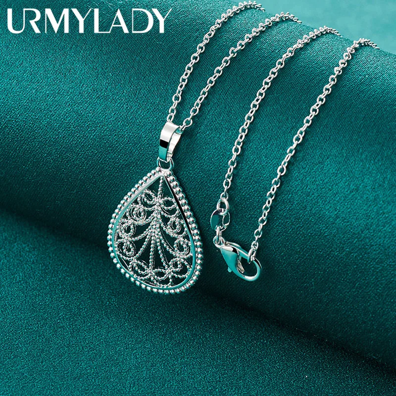 

URMYLADY 925 Sterling Silver Water Drop 16-30 Inch Pendant Necklace For Women Wedding Engagement Fashion Jewelry